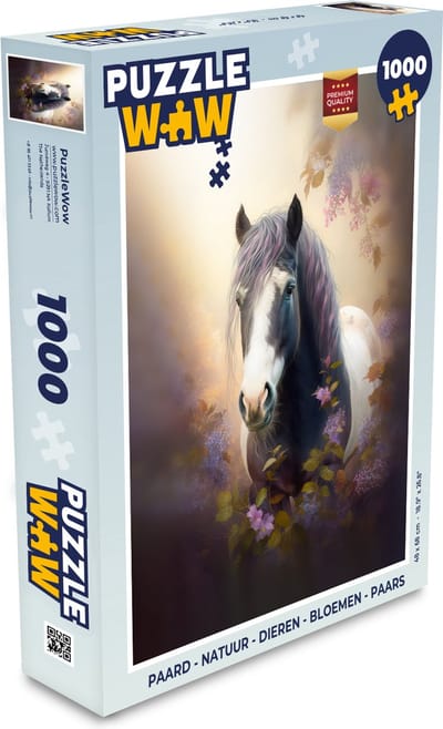 Puzzel Paard - Natuur - Dieren - Bloemen - Paars - Legpuzzel - Puzzel 1000 stukjes volwassenen
