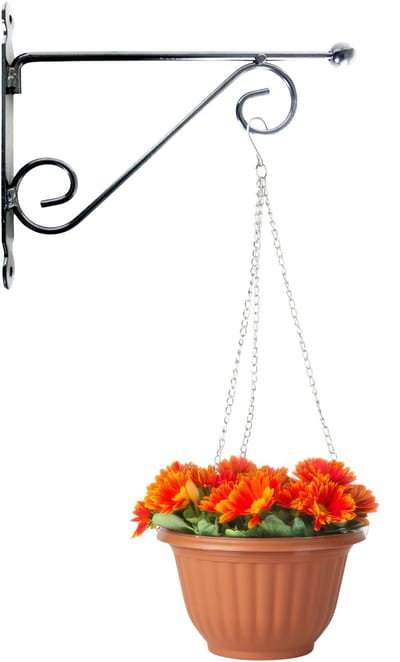 Hangpot + Muurhaak Pisa - terracotta - D20 cm - kunststof - metaal - tuinaccessoires
