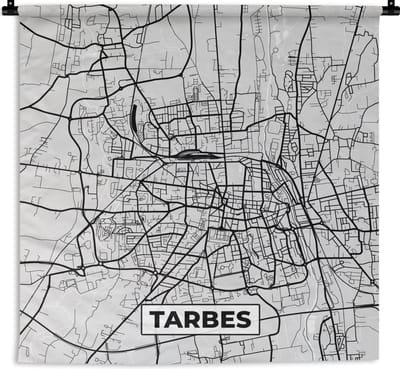 Wandkleed - Wanddoek - Plattegrond - Tarbes - Stadskaart - Kaart - Frankrijk - 180x180 cm - Wandtapijt