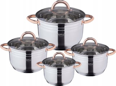 Hoffner 8-delige RVS pannenset met koperen handvat
