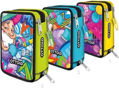 Pennenetui Jeansstof - Etui met ritsen - Schoolspullen organiseren - 3 vakken met rits - 40x30x39 cm - Blauw