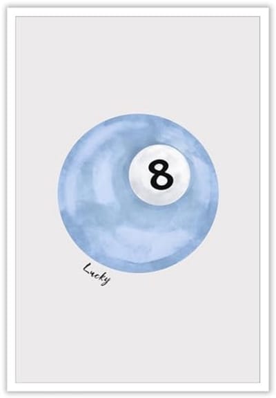 Vintage Lucky 8 Ball Poster - Hemelsblauw Wanddecoratie voor Vormgeving
