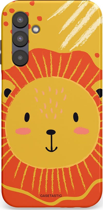 Casetastic hoesje geschikt voor Samsung Galaxy A25 - Dubbellaagse bescherming - Vrolijke leeuw - Fashion Case - Goud Rood Oranje