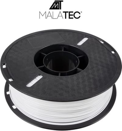 PLA 3D Filament 1kg 1,75mm- wit Malatec. kleur: wit-type filament: PLA, diameter: 1,75 mm-spoelgrootte: 19,8 x 6,6 cm-gewicht filament: 1 kg-gewicht met spoel: 1,12 kg-gewicht in verpakking: 1,2 kg-patroonlengte: 330m,