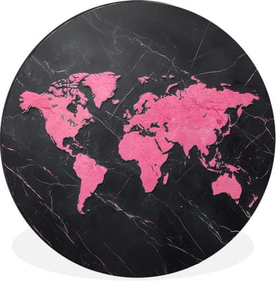 WallCircle - Wandcirkel - Muurcirkel - Wereldkaart - Roze - Marmer - Aluminium - Dibond - 30x30 cm - Binnen en Buiten
