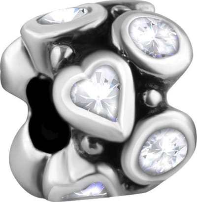 Quiges - 925 - Zilveren - Bedels -Sterling zilver - Beads - Zirkonia Hartjes en Rondjes Kraal Charm - Geschikt – voor - alle bekende merken - Armband Z472