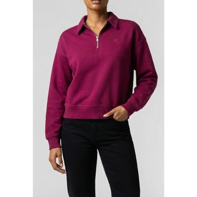 Calvin Klein Ls Archive Terry 1/4 Zip Polo Berry Glaze Maat: XS | Longsleeves Outlet | Dames | Roze