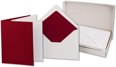 Set Vouwkaarten DIN B6 (12x17 cm) met Gekleurde Binnenkant en Doos - 25 Stuks Donkerrood