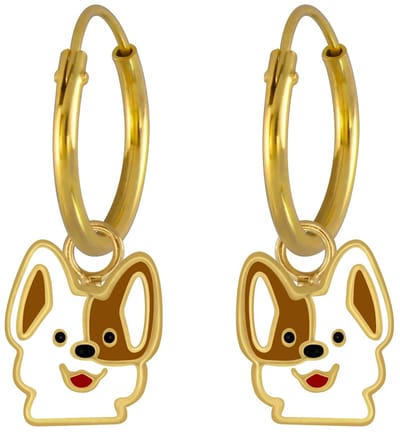 Joy|S - Zilveren hondje bedel oorbellen - oorringen - gold plated