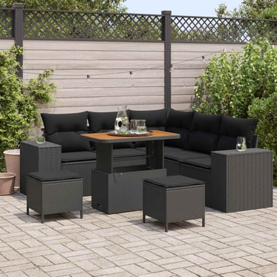 vidaXL - Tuinbank - Set - 8 - st - 7-Aantal - zitplaatsen - Zwart - poly - rattan