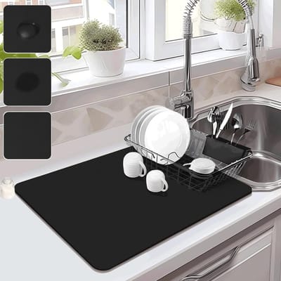 Dailygoods- Afdruipmat 50 x 60 cm - Sneldrogend - Absorberende Mat - Zwarte Barmat - Duurzaam - Praktisch Accessoire voor Keuken