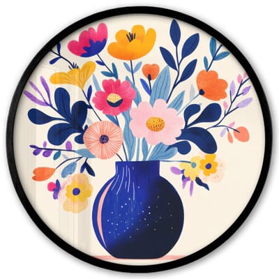 Poster in lijst Rond - Fotolijst 40x40 cm - Posters - Vaas - Bloemen - Boeket - Ronde posterlijst zwart - Decoratie - Wanddecoratie woonkamer - Muurdecoratie slaapkamer