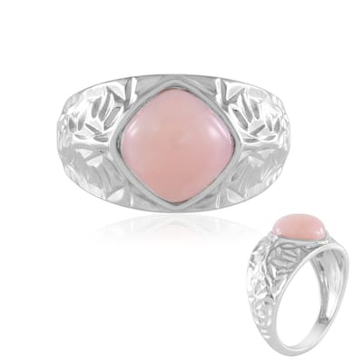 Cavill - Zilveren Ring met 2 4 ct Roze Opal uit Peru - 925 Sterling Zilver Geplatineerd - Antieke Kussencabochon - Elegante Brede Band