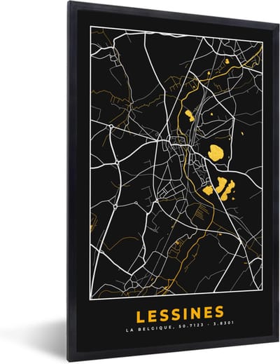 Fotolijst incl. Poster - Kaart - Lessines - Stadskaart - Goud - Plattegrond - 40x60 cm - Posterlijst