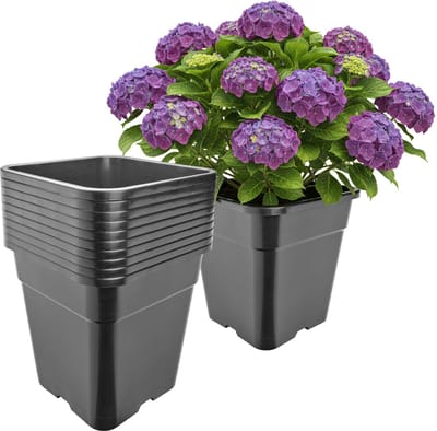 Garronda Set van 10 hoge vierkante kunststof kweekpotten met drainagegaten voor tuin (Zwart, 30,5 x 30,5 x 31 cm (18L)) GD-KW-HS