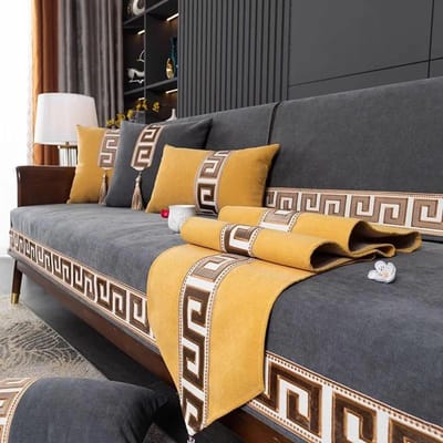 Chenille bankhoes in Chinese stijl Vier seizoensgebonden universele massief houten bankzitkussen Vrolijke antislip rode stoelkussenhoes 70x70cm 1pcs