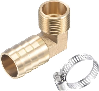 Brass Slangplug Fittingen - 90 Graden Hoekverbinding 25mm Messing Pijp met Slangklemmen voor Watergebruik (G3/4 Mannelijk Draad)