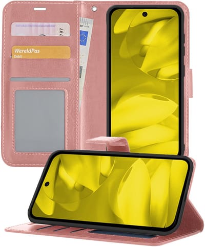 Hoesje - Met Pasjeshouder - Geschikt voor Google Pixel 9a - Luxe Bookcase Portemonee - Flip Case - Kunstleer Book Case - Flipcase - Book Cover - Walletcase - Portemonneehoes - Telefoonhoesjes - Rosé goud