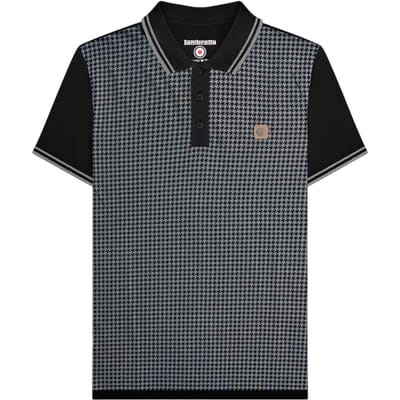 Lambretta Heren Houndstooth Big & Tall Poloshirt (Zwart/Ijzer)