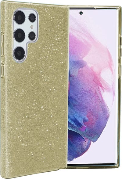 Casemania Hoesje Geschikt voor Samsung Galaxy S23 Ultra - Goud - Glitter Back Cover