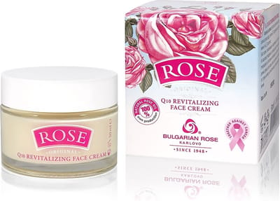 Q10 revitalizing face cream Rose Original | Revitaliserende dag-/nachtcrème met amandelolie en 100% natuurlijke Bulgaarse rozenolie en rozenwater