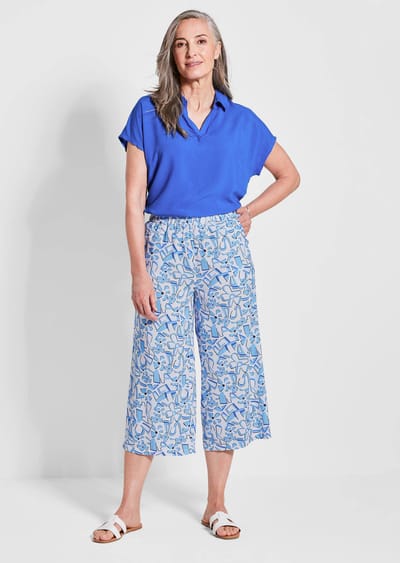 Culotte VERA van pure viscose - koningsblauw / wit / gedess. - Gr. 19 van Goldner Fashion