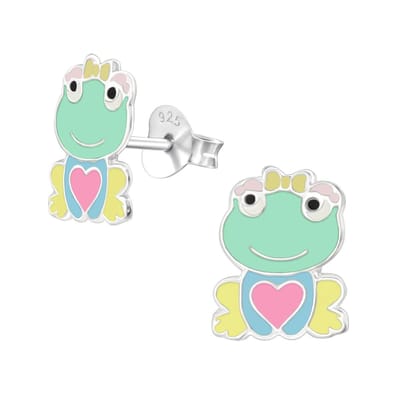 WeLoveSilver - zilveren kinderoorbellen - kikker met hart - 925 zilver