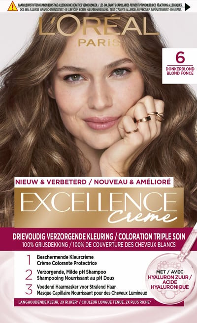 L'Oréal Paris Excellence Crème Donkerblond 6 - Permanente Haarkleuring - Drievoudige verzorging met hyaluronzuur - haarverf