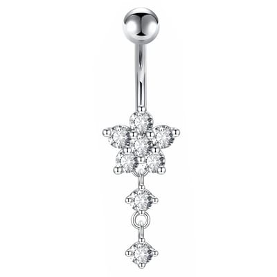Fako Bijoux® - Navelpiercing - Bloem Met Hanger Strass - Kristal - Transparant
