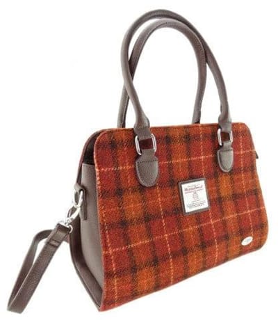 Handtas Findhorn Oranje Geruit (Orange Overcheck) - Stevig - Draagband - Harris Tweed - Glen Appin of Scotland