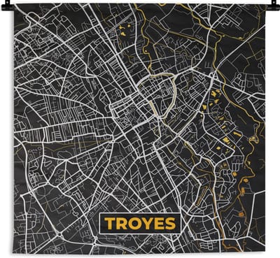 Wandkleed - Wanddoek - Frankrijk - Plattegrond - Troyes - Stadskaart - Kaart - 180x180 cm - Wandtapijt