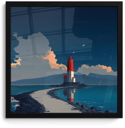 Poster in lijst - Fotolijst 40x40 cm - Posters - Vuurtoren - Zee - Wolken - Posterlijst zwart - Decoratie - Wanddecoratie woonkamer - Muurdecoratie slaapkamer