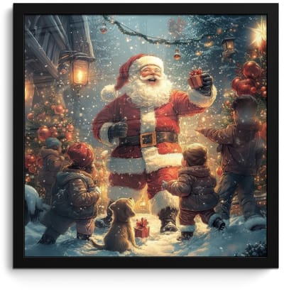 Poster in lijst - Fotolijst 40x40 cm - Posters - Kerstvreugde - Sneeuw - Kleurrijk - Posterlijst zwart - Decoratie - Wanddecoratie woonkamer - Muurdecoratie slaapkamer - Kerstversiering - Kerstdecoratie voor binnen - Kerstmis