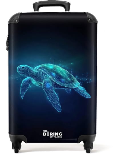 NoBoringSuitcases.com® - Kinderkoffer jongen - Kindertrolley jongens - Lichtgevende schildpad in digitale oceaan - Handbagage koffer lichtgewicht - Reiskoffer trolley kinderen - Rolkoffer met wieltjes - Past binnen 55x40x20 en 55x35x25