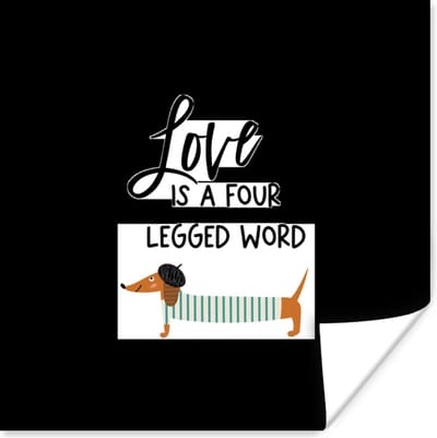 Poster Quotes - Hond - Spreuken - Love is a four legged word - 100x100 cm XXL