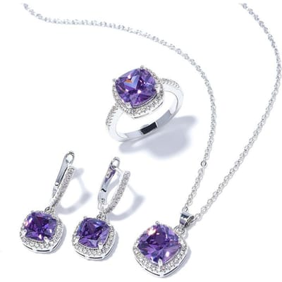 Nieuwe Europese en Amerikaanse Vierkante Zirkoon Ring Eenvoudige Modieuze High-End Gepersonaliseerde Oorbel Ketting Set size 8 ring set white