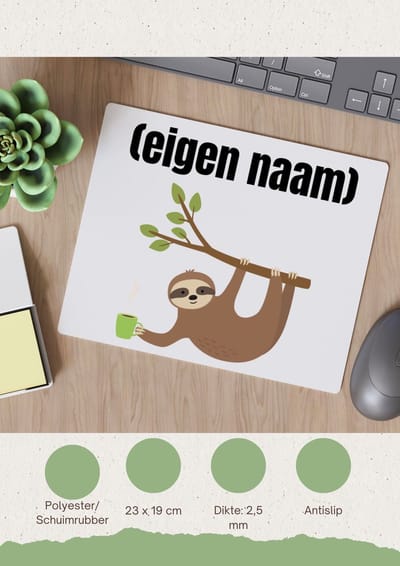 Akyol - luiaard met koffie met eigen naam Muismat - Luiaard - luiaard liefhebbers - iemand die houdt van luiaards - verjaardag - cadeau - kado - 23 bij 19 cm