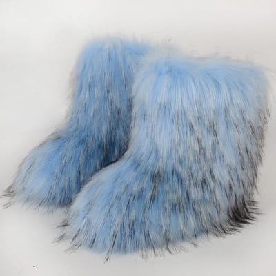 Dames Faux Fur Laarzen Winter Pluizige Pluche Warme Middenkuit Sneeuwlaarzen Luxe Mode Furry Laarzen Comfortabele Outdoor Platte Schoenen 37 gray