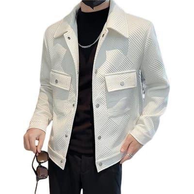 Heren Jas Revers Lange Mouw Klepzakken Enkelrijige Jas Jas Effen Kleur Gestreept Jacquard Patroon Bovenkleding M