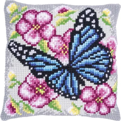 Vervaco - Kruissteekkussen kit - Vlinder tussen bloemen - PN-0199095 - Borduren - Borduurpakket - Borduurpakket volwassenen - Borduurpakket kind