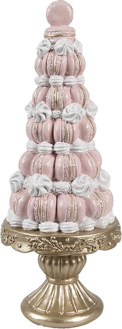 Clayre & Eef Decoratie Beeld Taart Ø 12x30 cm Roze Kunststof Macarons