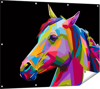 Gards Tuinposter Kleurrijke Paardenkop - Paard - Abstract - 120x90 cm - Tuindoek - Tuindecoratie - Wanddecoratie buiten - Tuinschilderij