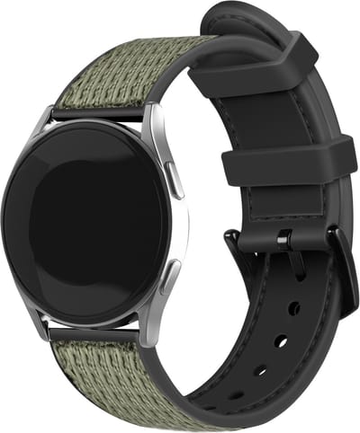 Strap-it Nylon hybrid bandje - geschikt voor Samsung Galaxy Watch 7 (40 & 44mm) / Galaxy Watch 6 (Classic) / Watch 5 / Watch 5 Pro / Watch 4 (Classic) / Watch FE - nylon / siliconen horlogeband voor Galaxy Watch 4-5-6 alle varianten - groen