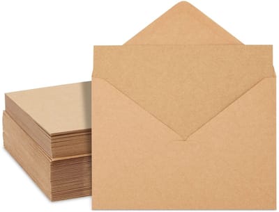 Dailygoods- Enveloppen 50-delig Kraft A7 - Wenskaartenpapier 50 vel - 120 GSM - V-flap - Voor uitnodigingen - Natuurlijk kraftpapier - Wenskaarten