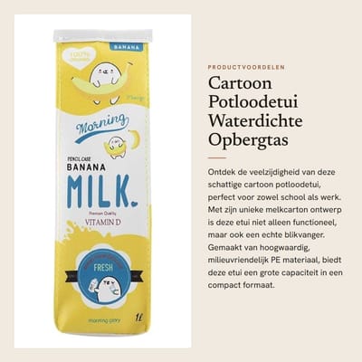 Dailygoods- Pennenetui Waterdicht - Groot Capaciteit - Compact Formaat - Schattig Melkkarton Ontwerp - Hoogwaardig PU-Materiaal - Duurzaam en Milieuvriendelijk - Pennenzak