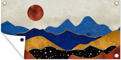 Schuttingposter Goud - Marmer - Blauw - 200x100 cm - Tuindoek