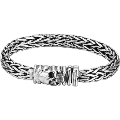 Pure S925 Sterling Zilveren Sieraden Schedel Handgeweven Dominerende Heren Armband Echt Zilver Vintage Trendy Punk Fijne Sieraden Cadeau 21cm gray