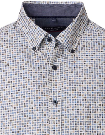 CASA MODA Sport casual fit overhemd - popeline - wit - blauw - bruin dessin