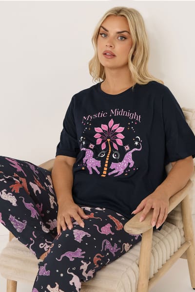 Yours Marineblauwe Mystic Midnight Pyjamaset Met Manchetten Size 42-44