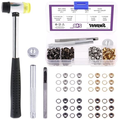 484 Pcs Grommets Set - 240 Sets 3/20" (4mm) Metalen Oogjes in 4 Kleuren met Installatietools en Rubber Hamer voor Herstelwerkzaamheden